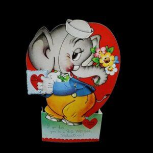 Vintage valentine A-Meri-Card stand up mechanical elephant NOS